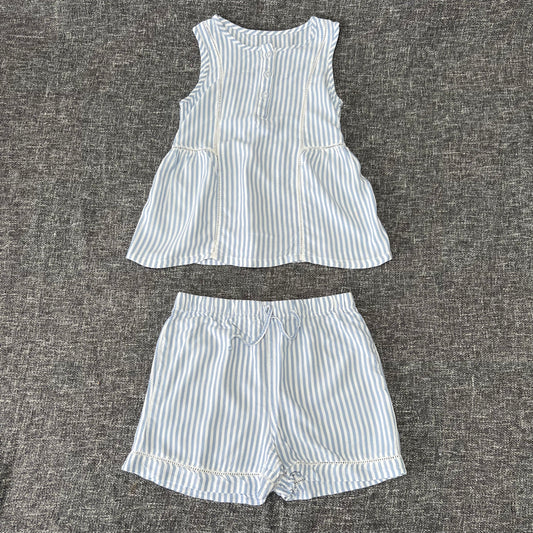 Girls 7-8 Year Blue & White Striped Summer Pjs