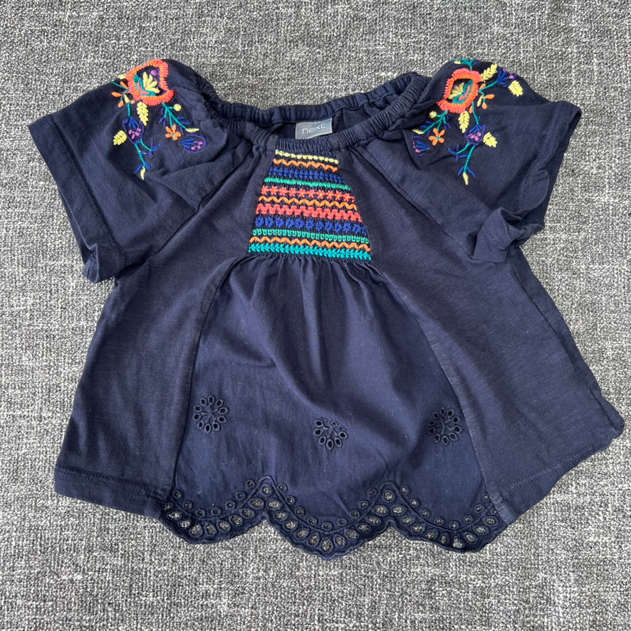 Girls 6-9 Month Navy Blue T-shirt With Multi-coloured Embroidery