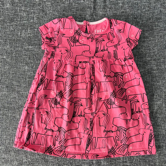 Girls 9-12 Month Pink Unicorn Print Jersey Short Sleeved Summer Dress