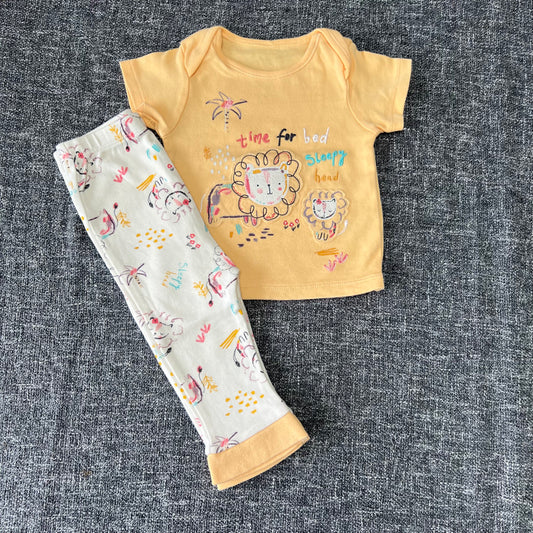 Boys 6-9 Month Yellow "Time For Bed Sleepy Head" Lion Pjs