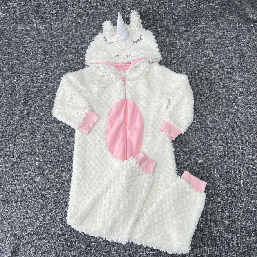 Girls 5-6 Year Cream & Pink Fluffy Unicorn Onesie