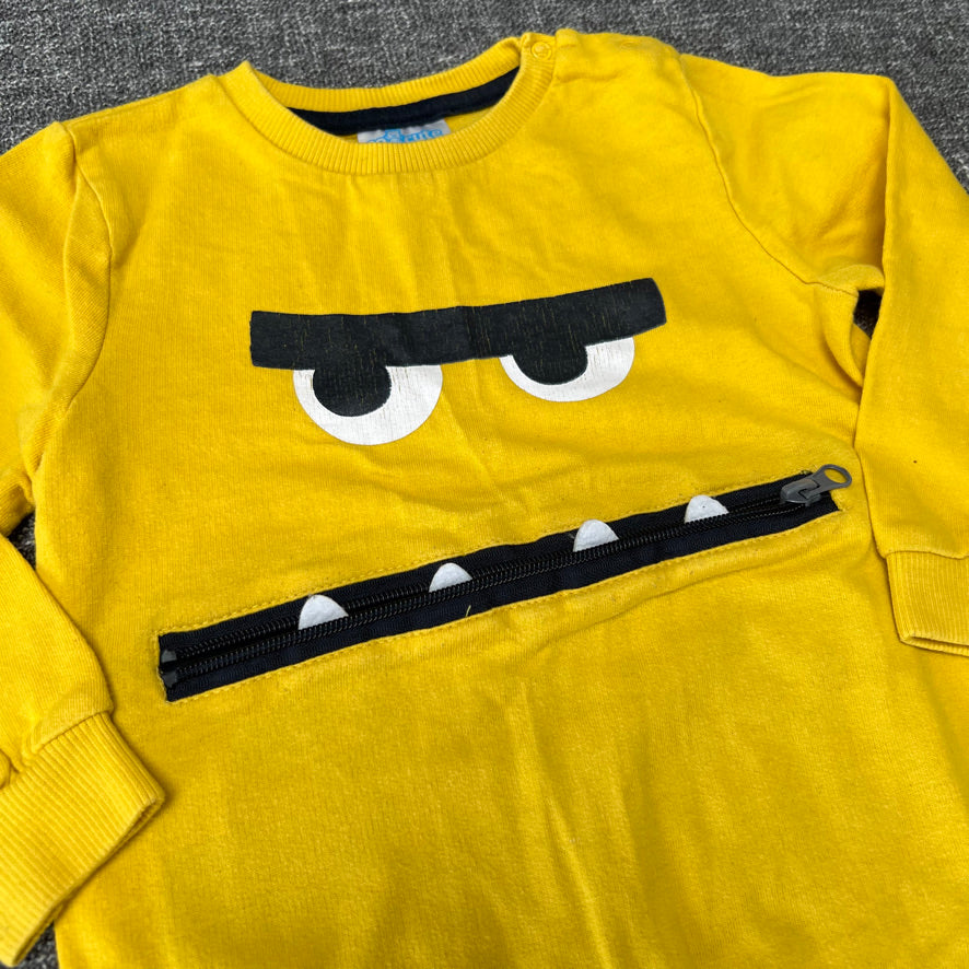 Boys 2-3 Year Yellow Monster Zip Face Jumper