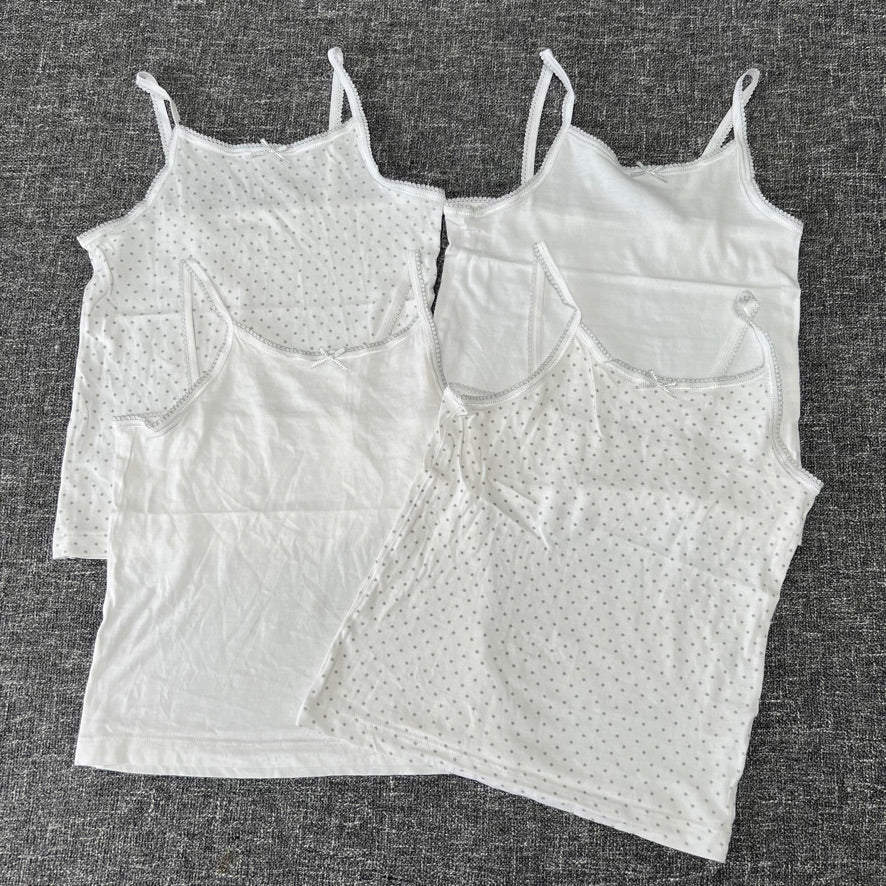 Girls 5-6 Year White & White With Grey Stars Vests 4Pk