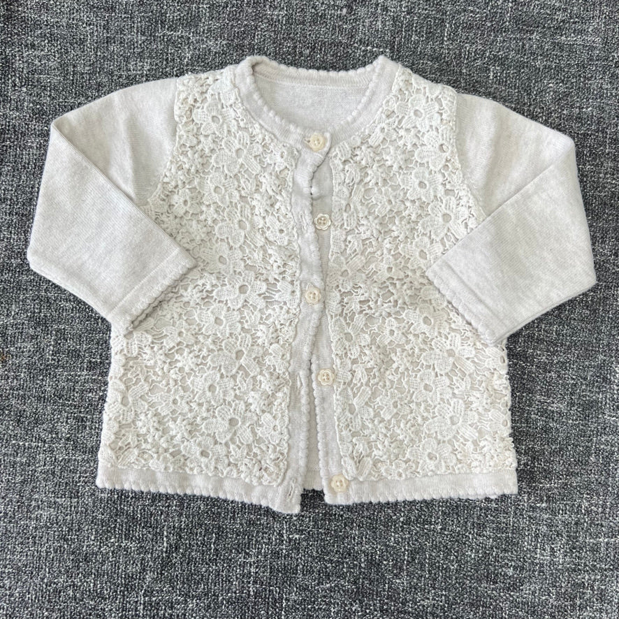 Girls 6-9 Month Beige Summer Cardigan With Lace Front