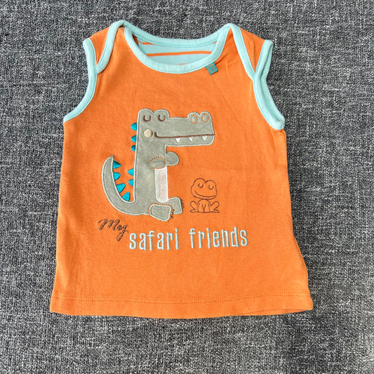 Boys 9-12 Month Orange Sleeveless T-shirt " My Safari Friends"