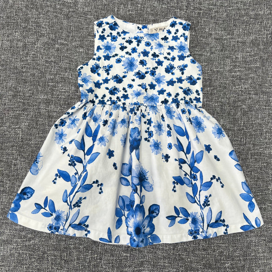 Girls 12-18 Month Blue & White Floral Print Summer Dress