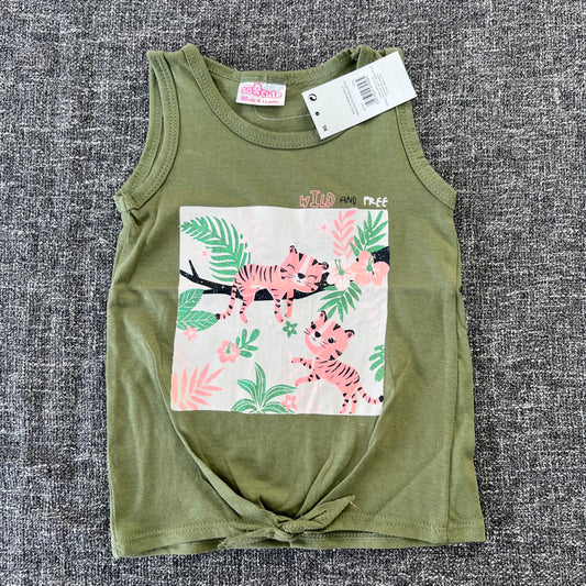 Girls 9-12 Month Khaki Green Tiger Vest Top NEW