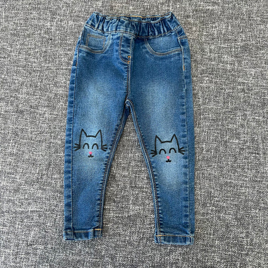 Girls 12-18 Month Blue Denim Jeggings With Cat Knees