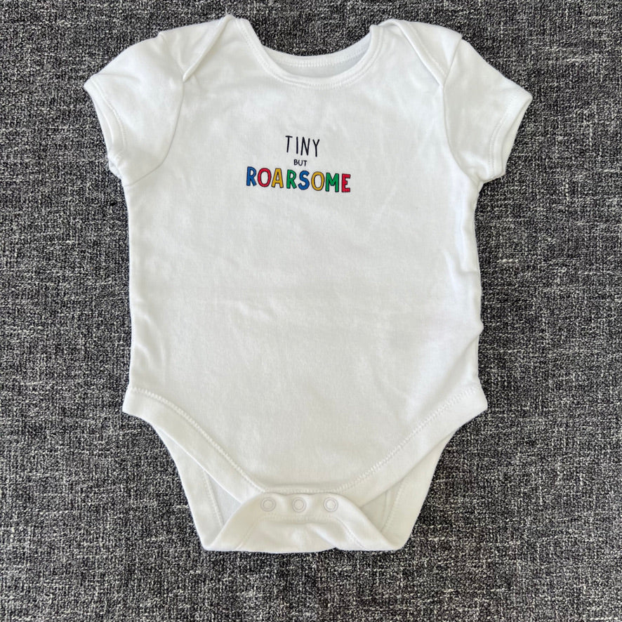 Boys 9-12 Month White "Tiny But Roarsome" Short Sleeved Bodysuit