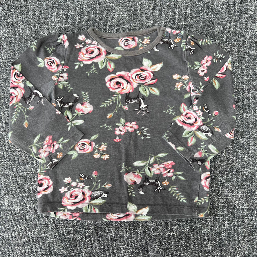 Girls 18-24 Month Grey & Pink Floral Print Long Sleeved Top