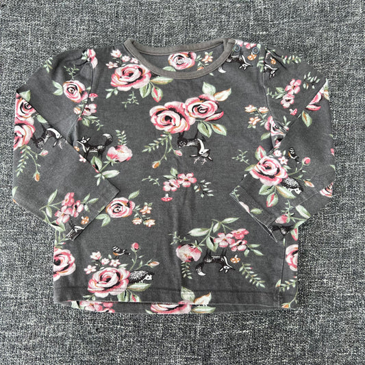 Girls 18-24 Month Grey & Pink Floral Print Long Sleeved Top