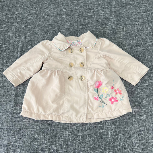 Girls 6-9 Month Beige Jacket With Floral Embroidery