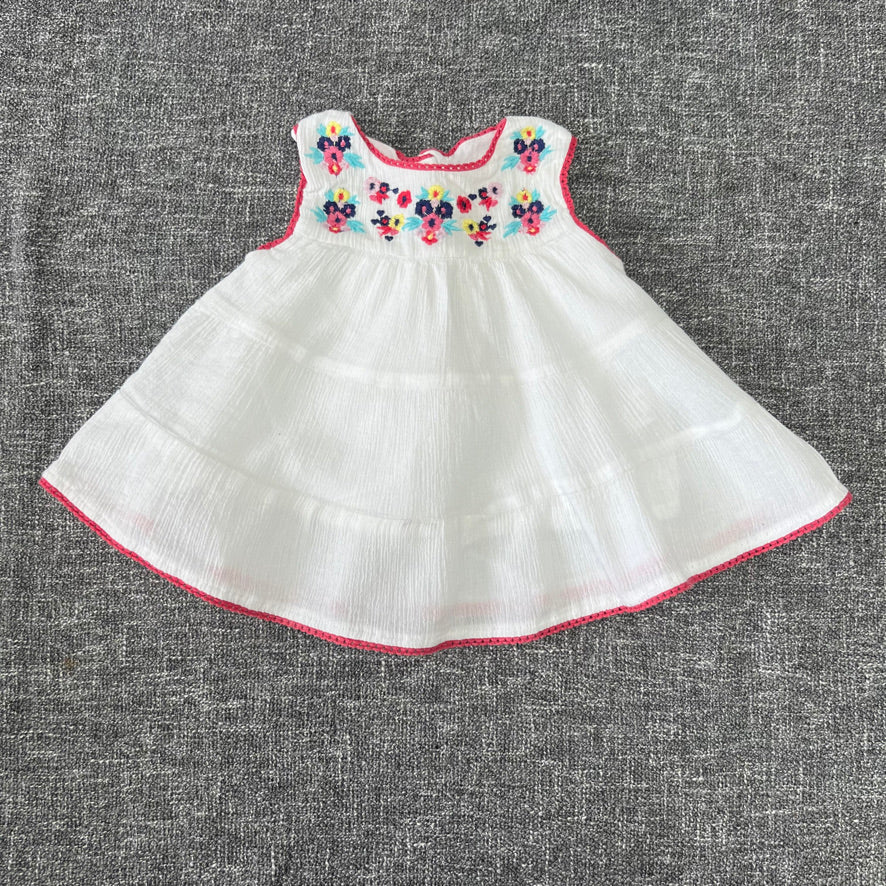 Girls 6-9 Month White Summer Top With Floral Embroidery