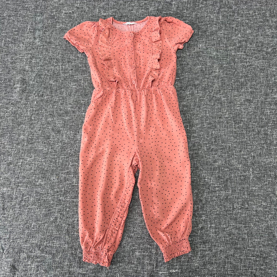 Girls 2-3 Year Orange With Black Spots Summer Jumpsuit