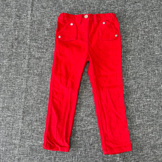 Girls 2-3 Year PLain Red Cord Trousers With Silver Thread