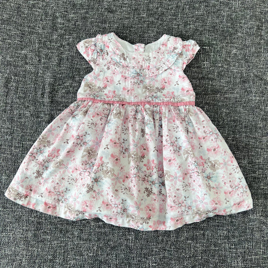 Girls 6-9 Month White Summer Dress With Pink Floral Print