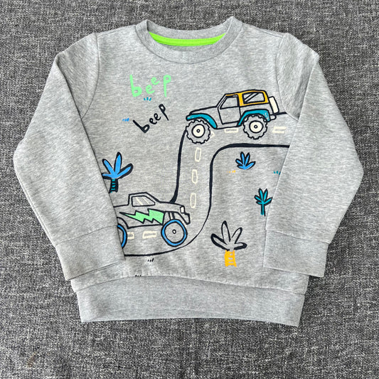 Boys 5-6 Year Grey Car Jumper (PIP)