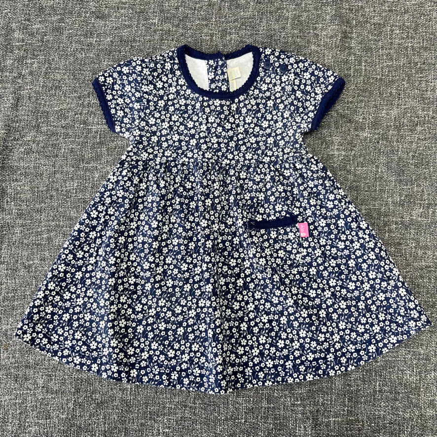 Girls 6-9 Month Blue Summer Dress With White Floral Print