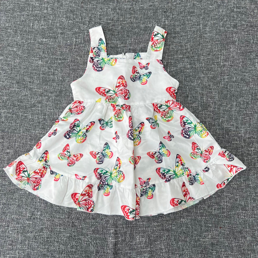 Girls 12-18 Month Girls White Summer Dress With Multicoloured Butterfly Print