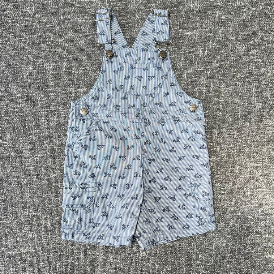 Boys 9-12 Month Blue & White Striped Summer Dungarees With A Submarine Print