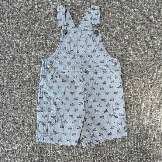 Boys 9-12 Month Blue & White Striped Summer Dungarees With A Submarine Print