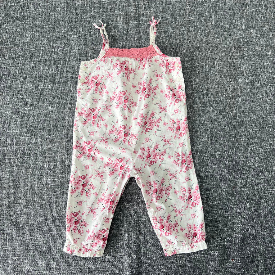 Girls 9-12 Month White Symmer Romper With A Pink Floral Print