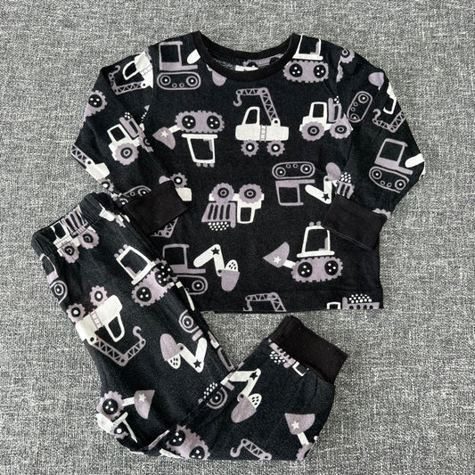 Boys 18-24 Month Black, White & Grey Truck / Digger Print Pjs