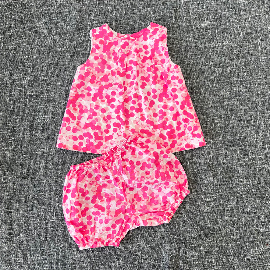 Girls 9-12 Month Pink & White Spotty Print Matching Top & Shorts Outfit