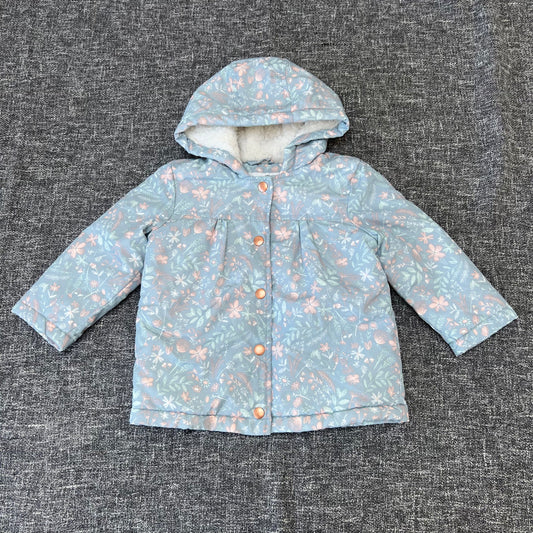 Girls 12-18 Month Blue Floral Print Fleece Lined Coat (PIP)