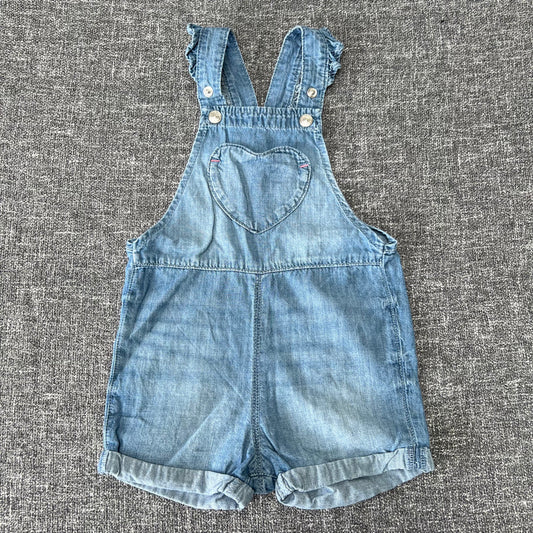 Girls 9-12 Month Blue Denim Style Summer Dungarees With Heart Shaped Pocket