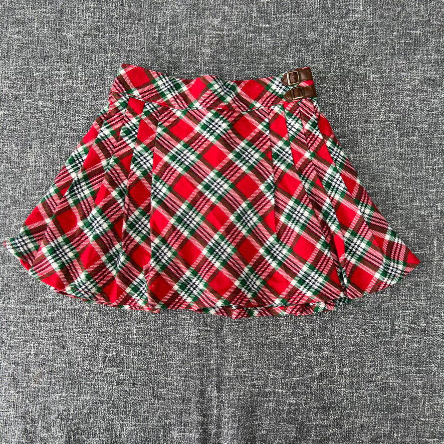 Girls 3-4 Year Green, White & Red Checked Tartan Style Skirt