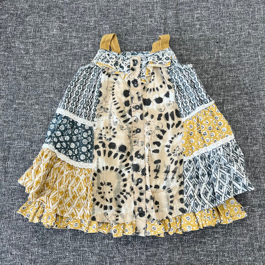 Girls 9-12 Month Yellow & Grey Patterned Strappy Summer Dress