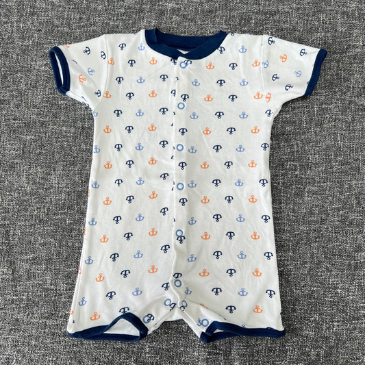 Boys 6-9 Month White Anchor Print Summer Romper (PIP)