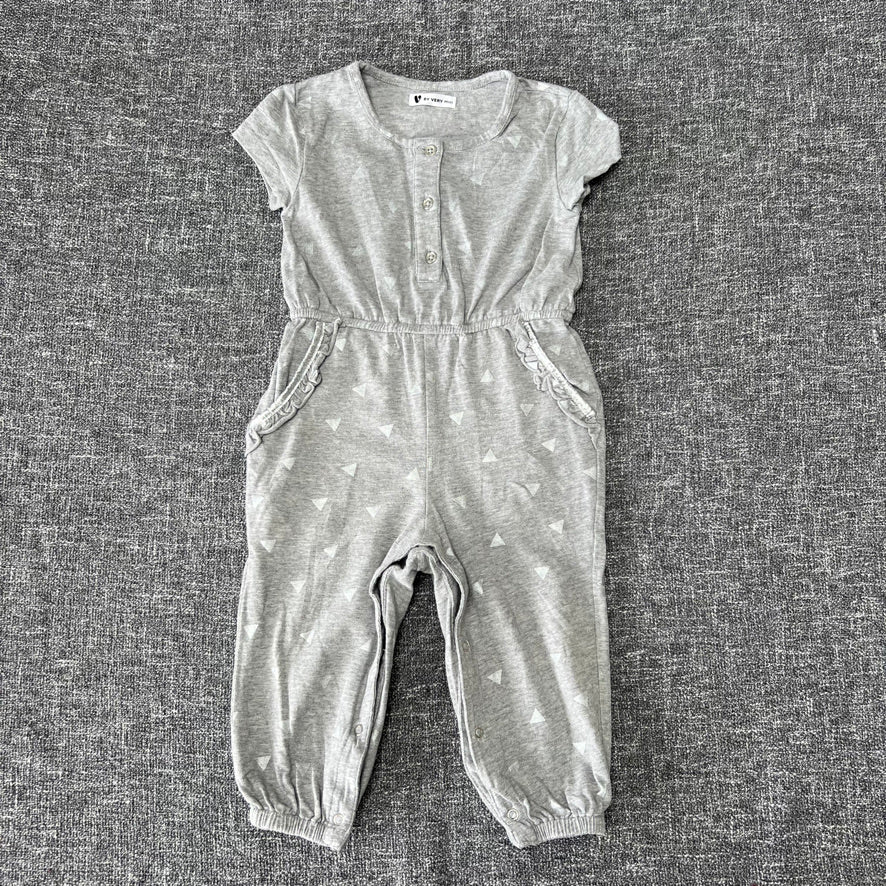 GIrls 9-12 Month Grey Summer Romper With Silver Triangle Print