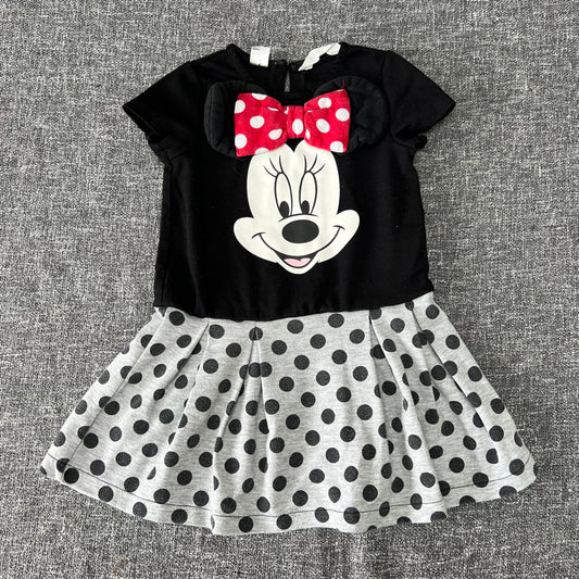 Girls 18-24 Month Black & Grey MInnie Mouse Short Sleeved Dress