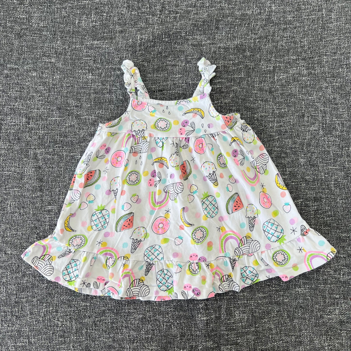 Girls 9-12 Month White Jersey Summer Dress With Food Print