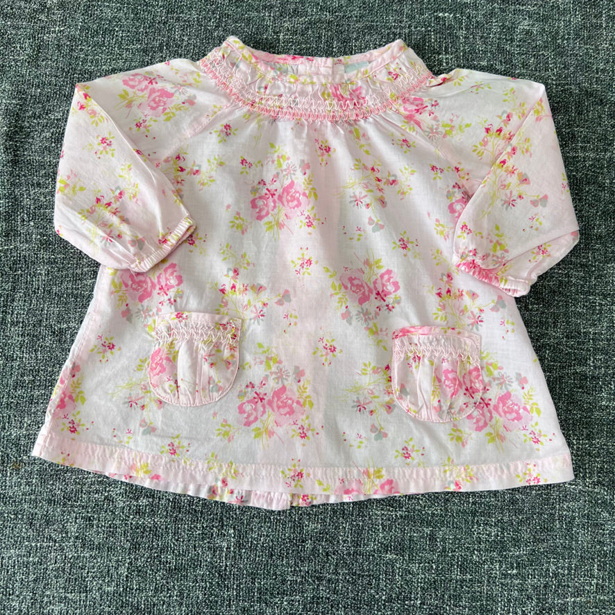 Girls 6-9 Month Pink Long Sleeved Light Weight Summer Top With Pink Floral Print