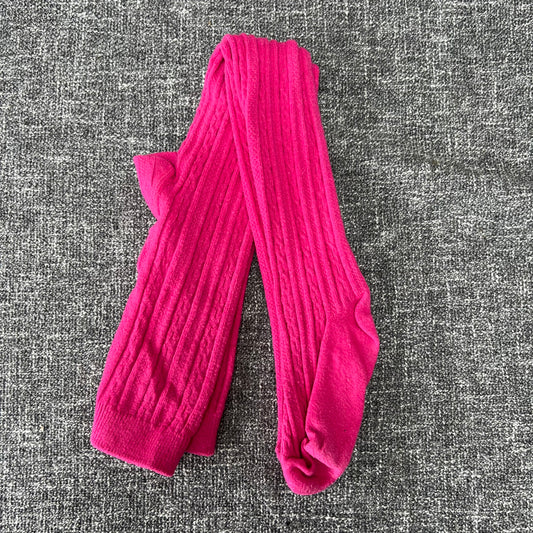 Girls 5-6 Year Bright Pink Ribbed Tights