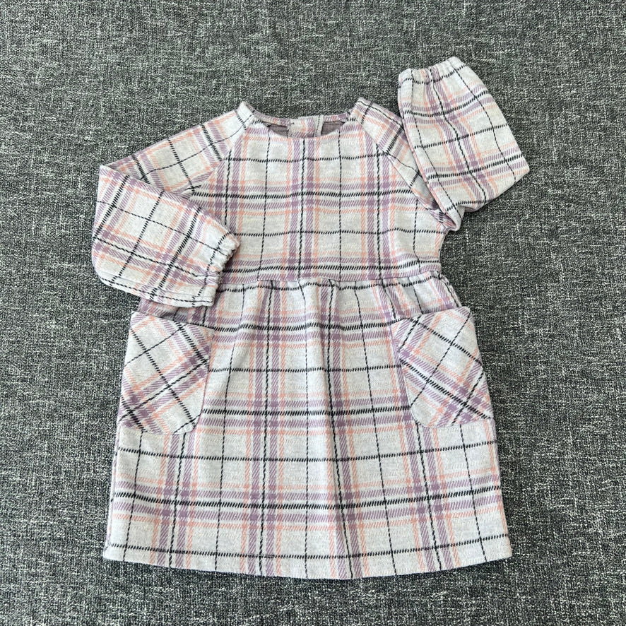 Girls 2-3 Year Grey Checked Long Sleeved Winter Dress