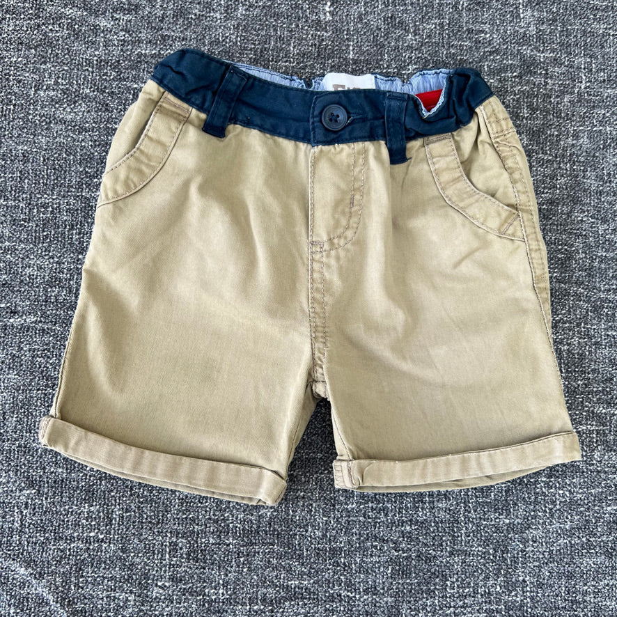 Boys 9-12 Month Beige & Blue Chino Style Shorts