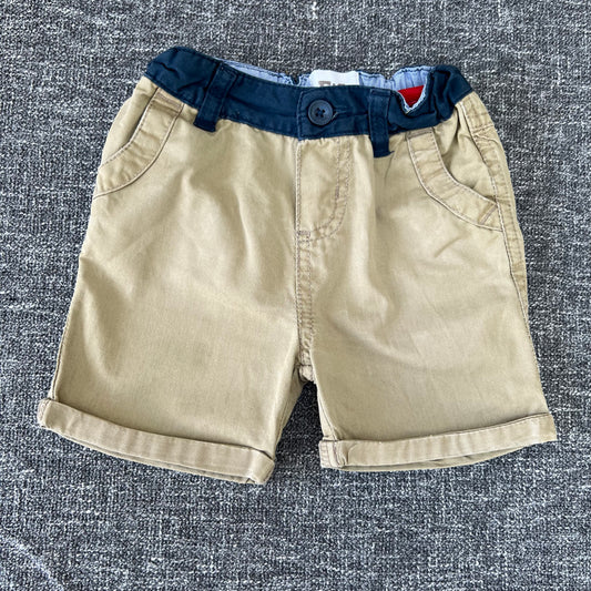 Boys 9-12 Month Beige & Blue Chino Style Shorts