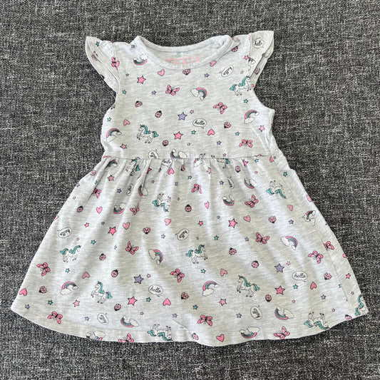 Girls 9-12 Month Grey Unicorn Print Jersey Summer Dress