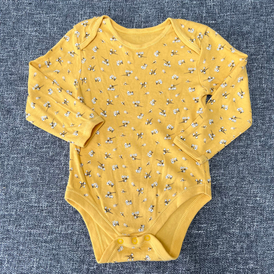 Girls 18-24 Month Yellow Long Sleeved Bodysuit With Floral Print