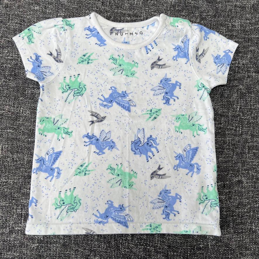 Girls 12-18 Month White T-shirt With A Green & Blue Unicorn Print