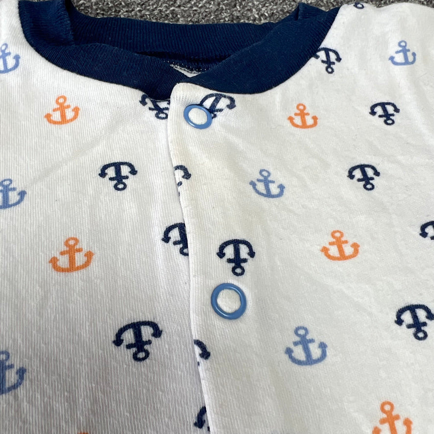 Boys 6-9 Month White Anchor Print Summer Romper (PIP)