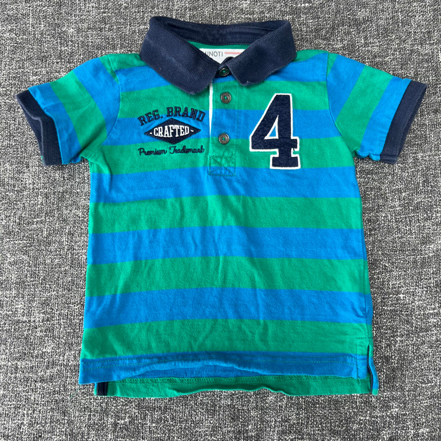 Boys 12-18 MOnth Green & Blue Striped " Reg. Brand Crafted Premium Trademark" 4 Polo Top (PIP)