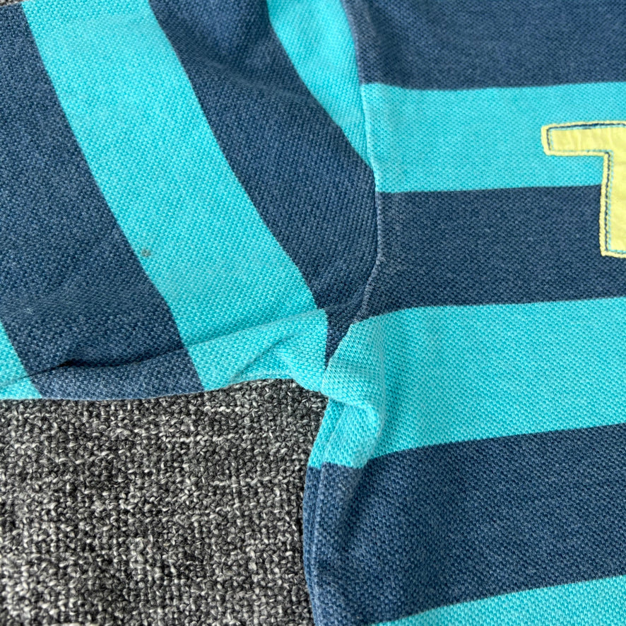 Boys 5-6 Year Blue & Turquoise Striped Polo Neck Long Sleeved Top (PIP)