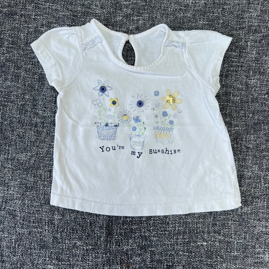 Girls 6-9 Month White "You're my sunshine" Flowerpot T-shirt