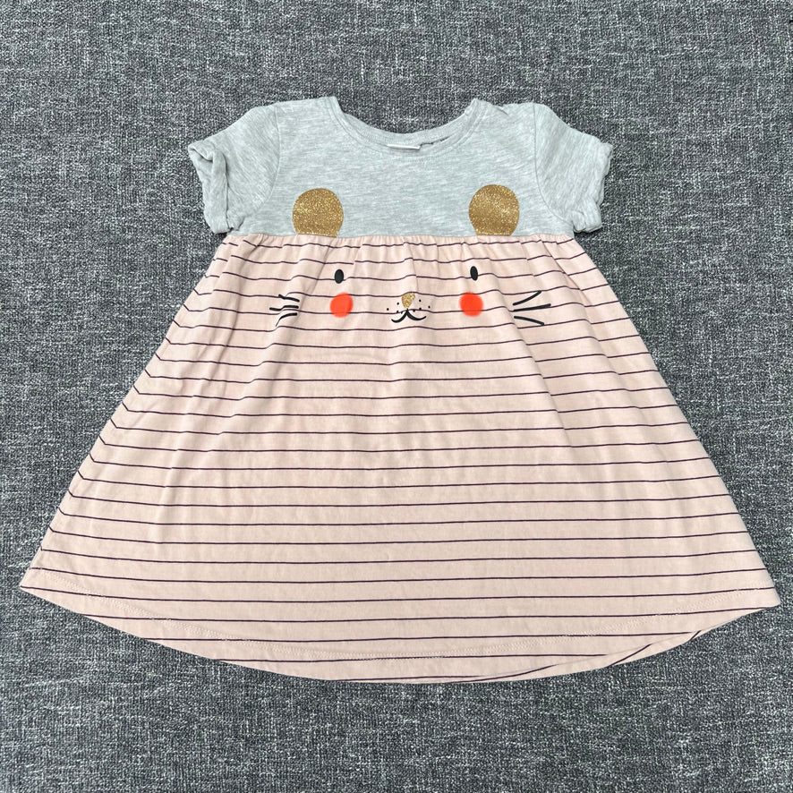 Girls 12-18 Month Grey & Pink Jersey Mouse Summer Dress