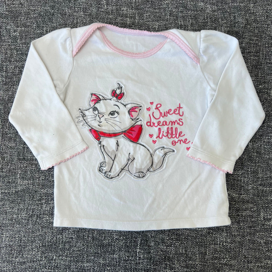 Girls 12-18 Month White "Sweet Dreams Little One" Disney Marie Long Sleeved Pj Top